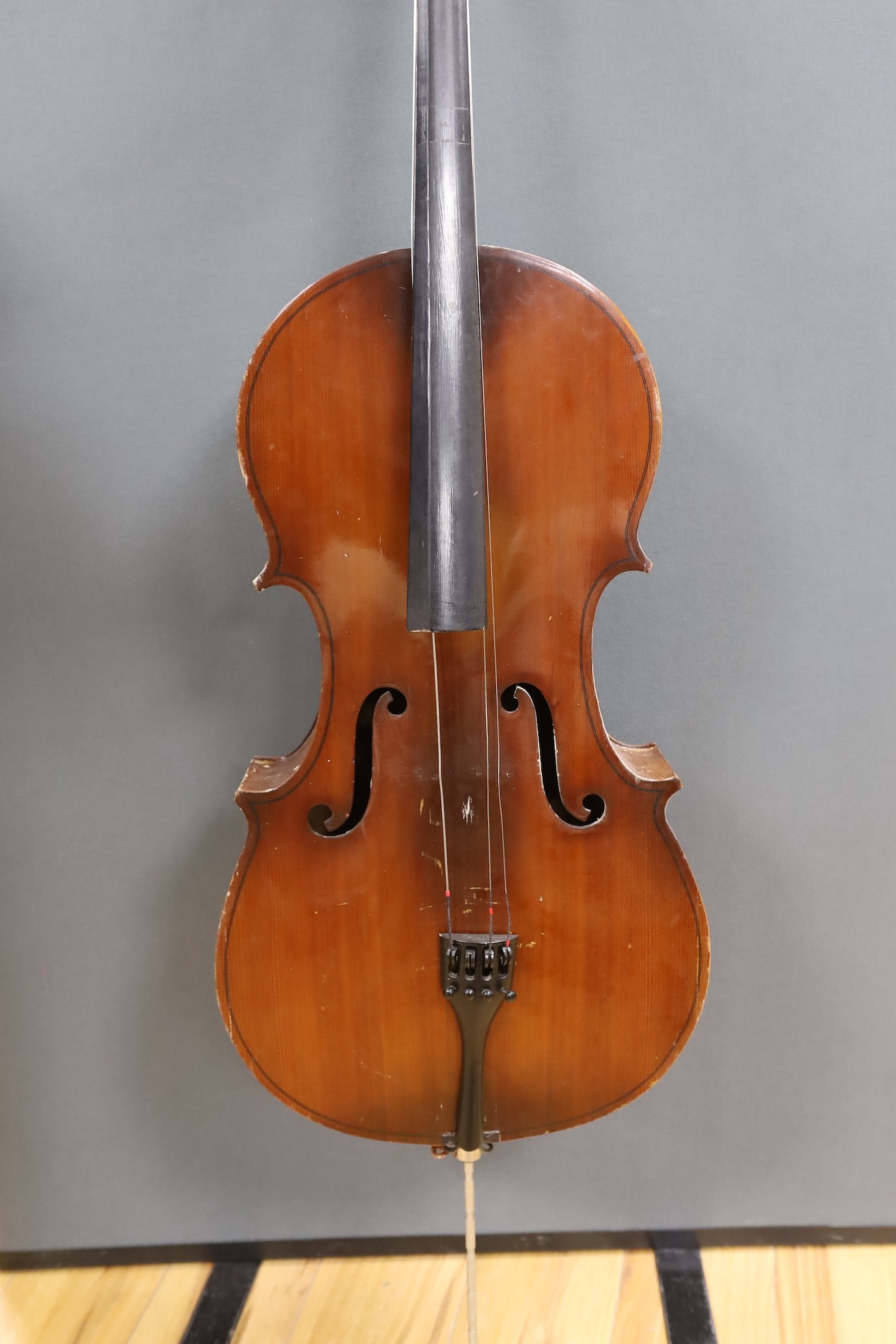 A modern cello, with canvas case